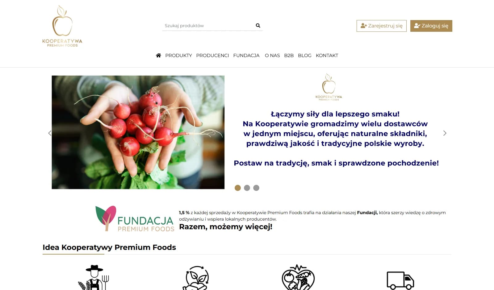 Strona główna platformy Kooperatywa Premium Foods — zrzut ekranu kooperatywapremiumfoods.pro